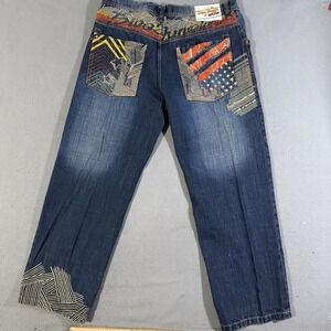 Vintage 5ive Jungle & Co. Jeans Mens 38 Faded Blue Denim Embroidered Skater.‎